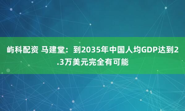 屿科配资 马建堂：到2035年中国人均GDP达到2.3万美元完全有可能